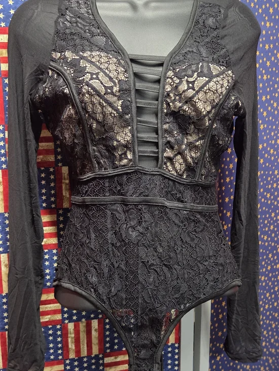 **Black Lace Bodysuit with Nude Lining - Women’s Intimate** - Picture 2 of 5